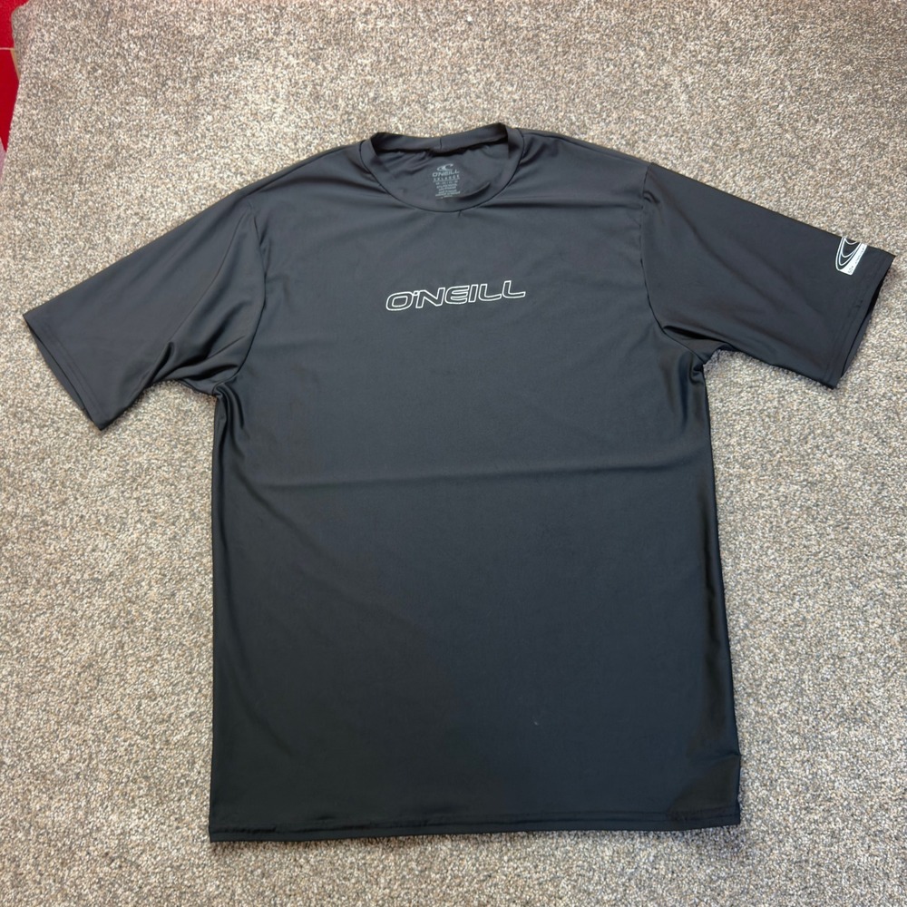 ONeill Mens Rash Guard Short Sleeve Swim Shirt Black 2XL Logo Crew Neck UPF 50+